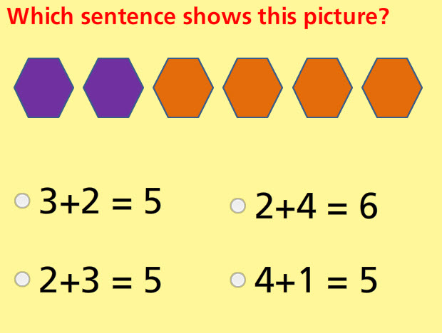 Addition Sentences Sums up to 10 Math Test