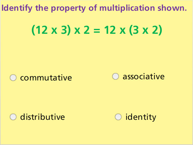 Properties of Multiplication Math Test