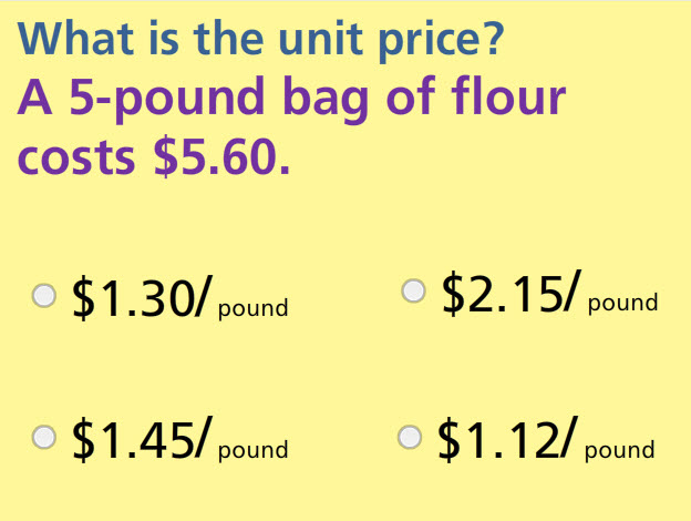 Unit Prices Math Test